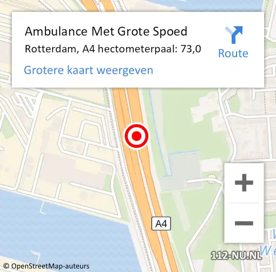 Locatie op kaart van de 112 melding: Ambulance Met Grote Spoed Naar Rotterdam, A4 hectometerpaal: 73,0 op 10 maart 2019 13:33