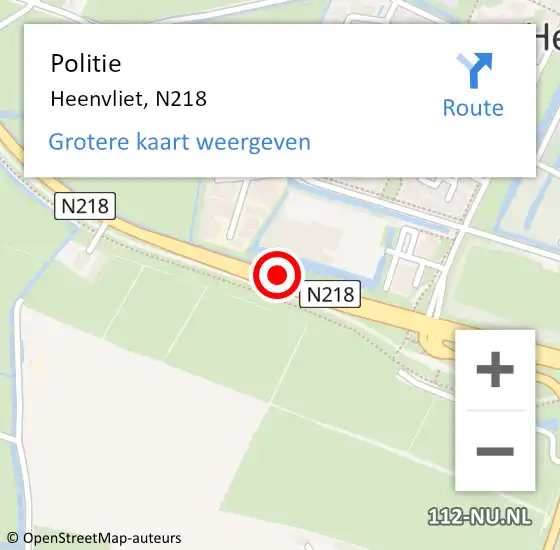 Locatie op kaart van de 112 melding: Politie Heenvliet, N218 op 10 maart 2019 13:55