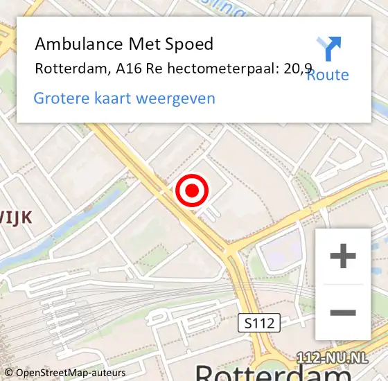 Locatie op kaart van de 112 melding: Ambulance Met Spoed Naar Rotterdam, A16 Re hectometerpaal: 19,7 op 10 maart 2019 14:20