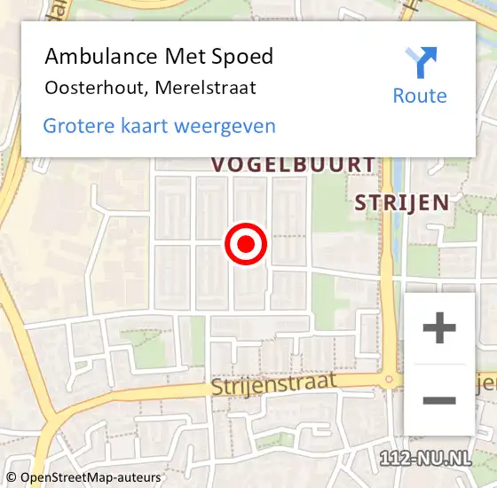 Locatie op kaart van de 112 melding: Ambulance Met Spoed Naar Oosterhout, Merelstraat op 10 maart 2019 16:52