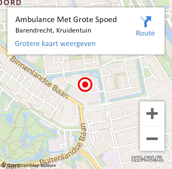 Locatie op kaart van de 112 melding: Ambulance Met Grote Spoed Naar Barendrecht, Kruidentuin op 11 maart 2019 09:24