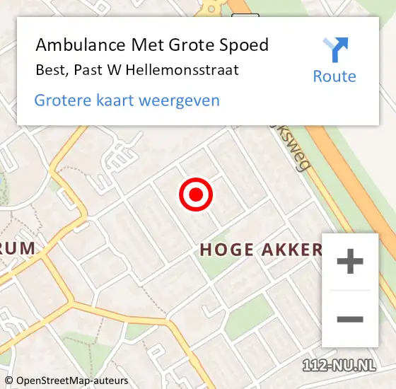 Locatie op kaart van de 112 melding: Ambulance Met Grote Spoed Naar Best, Past W Hellemonsstraat op 11 maart 2019 11:58