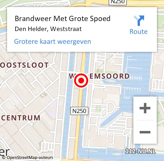 Locatie op kaart van de 112 melding: Brandweer Met Grote Spoed Naar Den Helder, Weststraat op 11 maart 2019 12:31