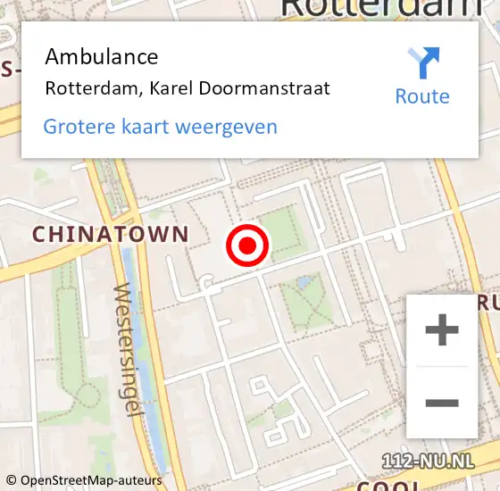 Locatie op kaart van de 112 melding: Ambulance Rotterdam, Karel Doormanstraat op 11 maart 2019 15:21