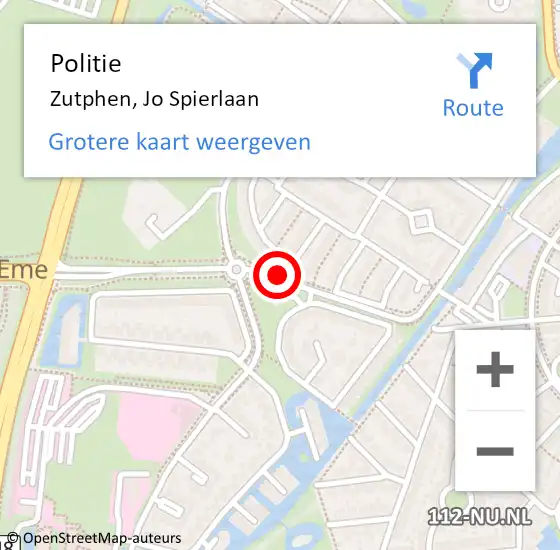 Locatie op kaart van de 112 melding: Politie Zutphen, Jo Spierlaan op 11 maart 2019 15:56