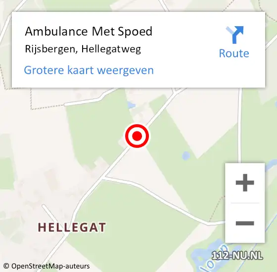 Locatie op kaart van de 112 melding: Ambulance Met Spoed Naar Rijsbergen, Hellegatweg op 12 maart 2019 20:22