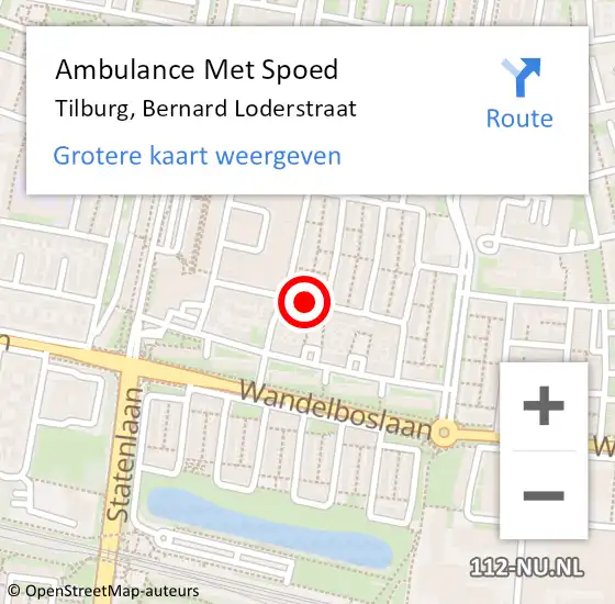 Locatie op kaart van de 112 melding: Ambulance Met Spoed Naar Tilburg, Bernard Loderstraat op 12 maart 2019 21:09