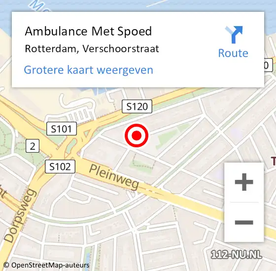 Locatie op kaart van de 112 melding: Ambulance Met Spoed Naar Rotterdam, Verschoorstraat op 13 maart 2019 07:19