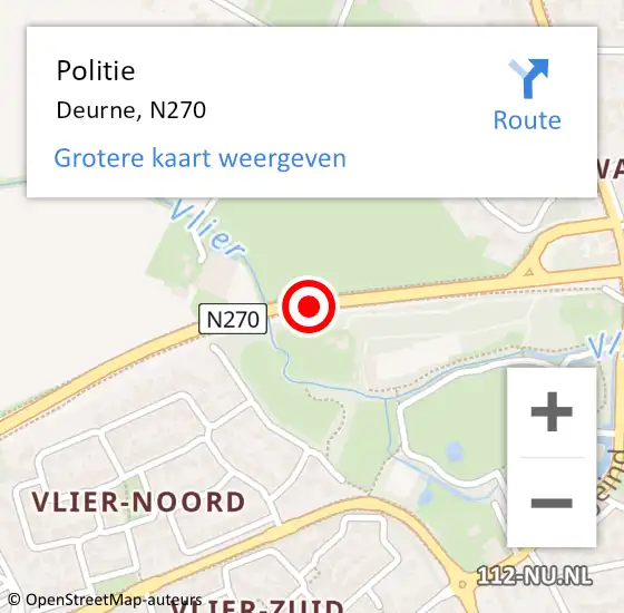 Locatie op kaart van de 112 melding: Politie Deurne, N270 op 13 maart 2019 08:18