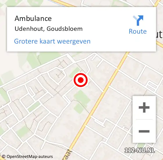 Locatie op kaart van de 112 melding: Ambulance Udenhout, Goudsbloem op 13 maart 2019 09:56