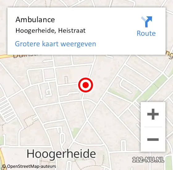 Locatie op kaart van de 112 melding: Ambulance Hoogerheide, Heistraat op 13 maart 2019 14:29
