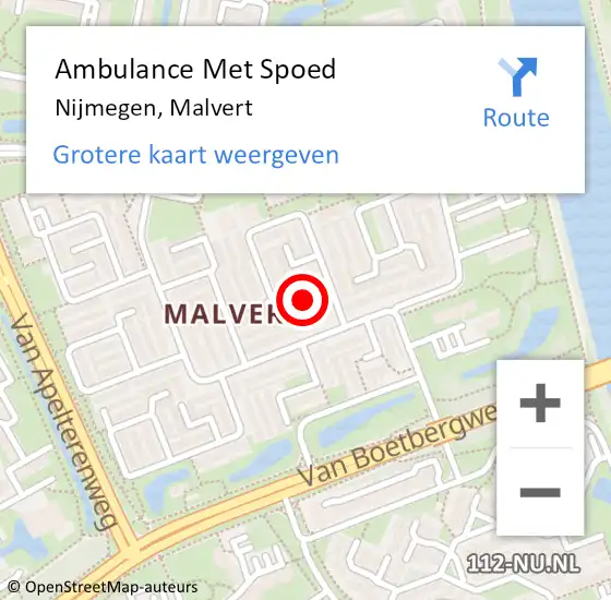 Locatie op kaart van de 112 melding: Ambulance Met Spoed Naar Nijmegen, Malvert op 13 maart 2019 22:03