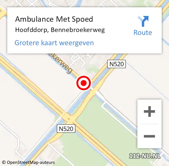 Locatie op kaart van de 112 melding: Ambulance Met Spoed Naar Hoofddorp, Bennebroekerweg op 14 maart 2019 08:52