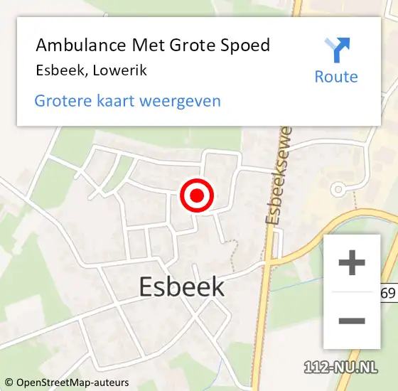 Locatie op kaart van de 112 melding: Ambulance Met Grote Spoed Naar Esbeek, Lowerik op 14 maart 2019 11:02