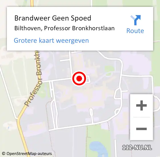 Locatie op kaart van de 112 melding: Brandweer Geen Spoed Naar Bilthoven, Professor Bronkhorstlaan op 14 maart 2019 11:41