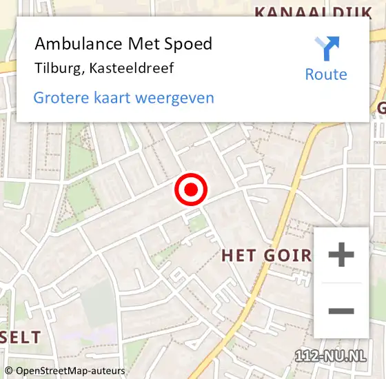 Locatie op kaart van de 112 melding: Ambulance Met Spoed Naar Tilburg, Kasteeldreef op 14 maart 2019 13:22