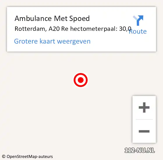 Locatie op kaart van de 112 melding: Ambulance Met Spoed Naar Rotterdam, A20 Re hectometerpaal: 30,1 op 15 maart 2019 02:48
