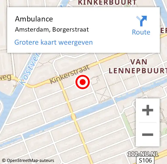 Locatie op kaart van de 112 melding: Ambulance Amsterdam, Borgerstraat op 15 maart 2019 05:11