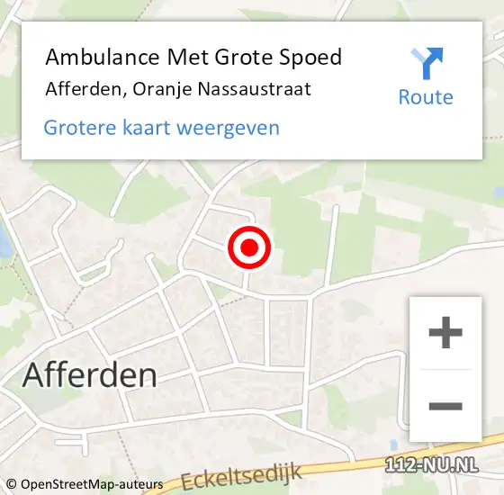 Locatie op kaart van de 112 melding: Ambulance Met Grote Spoed Naar Afferden, Oranje Nassaustraat op 15 maart 2019 06:20