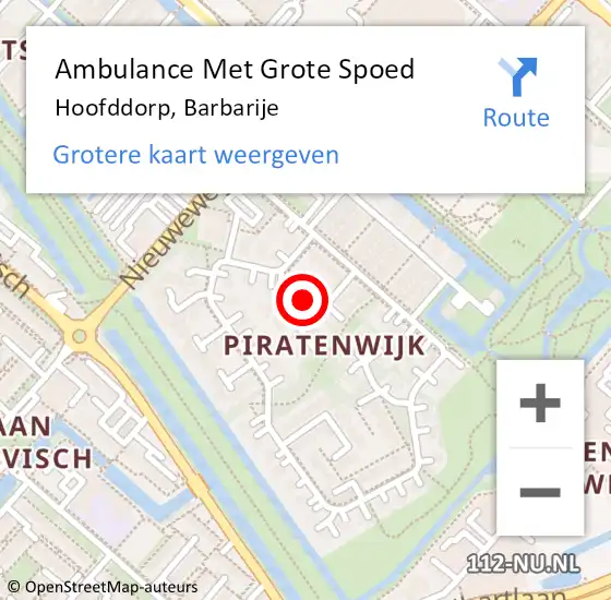 Locatie op kaart van de 112 melding: Ambulance Met Grote Spoed Naar Hoofddorp, Barbarije op 15 maart 2019 09:01