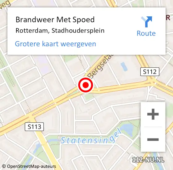 Locatie op kaart van de 112 melding: Brandweer Met Spoed Naar Rotterdam, Stadhoudersplein op 15 maart 2019 15:06