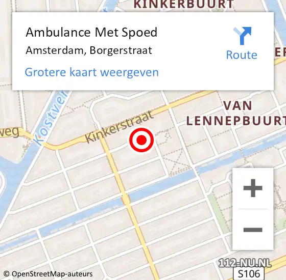 Locatie op kaart van de 112 melding: Ambulance Met Spoed Naar Amsterdam, Borgerstraat op 15 maart 2019 15:09