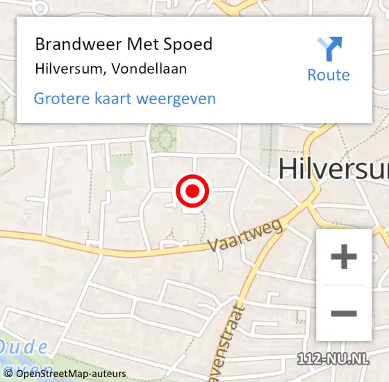 Locatie op kaart van de 112 melding: Brandweer Met Spoed Naar Hilversum, Vondellaan op 15 maart 2019 15:10