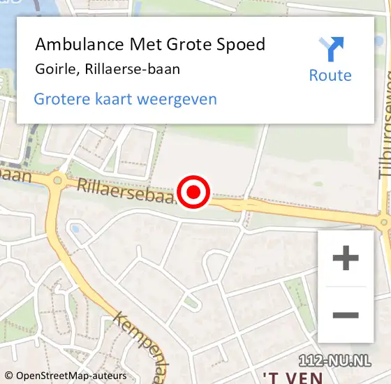 Locatie op kaart van de 112 melding: Ambulance Met Grote Spoed Naar Goirle, Rillaerse-baan op 15 maart 2019 15:15