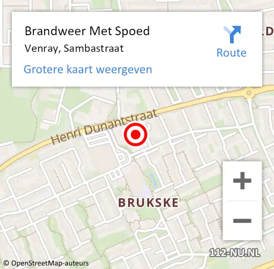Locatie op kaart van de 112 melding: Brandweer Met Spoed Naar Venray, Sambastraat op 15 maart 2019 17:53