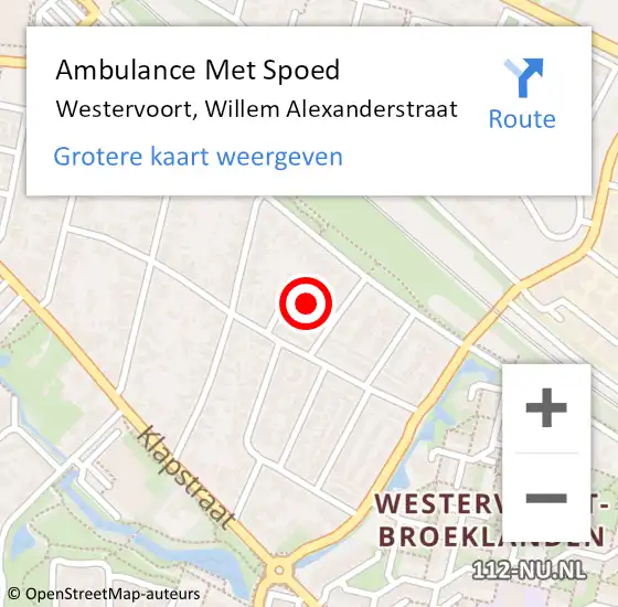 Locatie op kaart van de 112 melding: Ambulance Met Spoed Naar Westervoort, Willem Alexanderstraat op 15 maart 2019 18:02