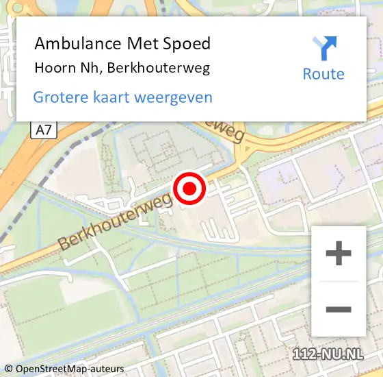 Locatie op kaart van de 112 melding: Ambulance Met Spoed Naar Hoorn Nh, Berkhouterweg op 16 maart 2019 10:41