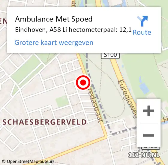 Locatie op kaart van de 112 melding: Ambulance Met Spoed Naar Eindhoven, A58 Li hectometerpaal: 12,1 op 16 maart 2019 19:31