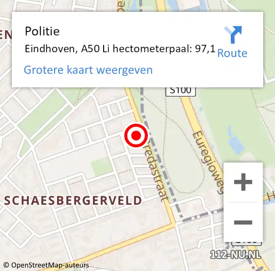 Locatie op kaart van de 112 melding: Politie Eindhoven, A58 Li hectometerpaal: 12,1 op 16 maart 2019 19:33