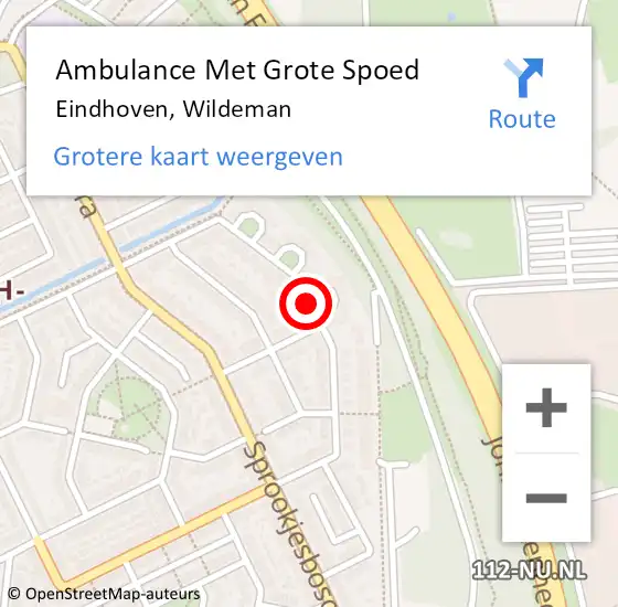 Locatie op kaart van de 112 melding: Ambulance Met Grote Spoed Naar Eindhoven, Wildeman op 16 maart 2019 23:58