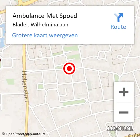Locatie op kaart van de 112 melding: Ambulance Met Spoed Naar Bladel, Wilhelminalaan op 17 maart 2019 00:37