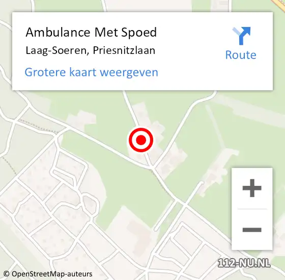 Locatie op kaart van de 112 melding: Ambulance Met Spoed Naar Laag-Soeren, Priesnitzlaan op 17 maart 2019 10:45