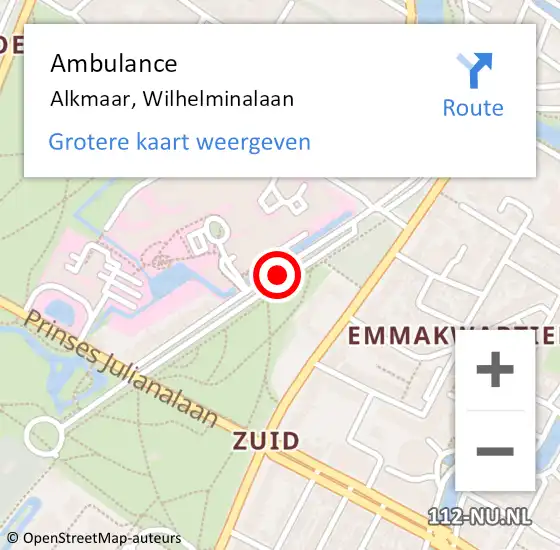 Locatie op kaart van de 112 melding: Ambulance Alkmaar, Wilhelminalaan op 17 maart 2019 12:09