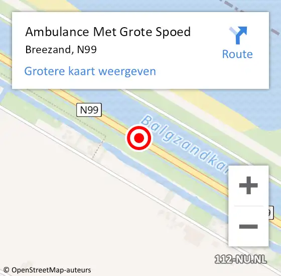 Locatie op kaart van de 112 melding: Ambulance Met Grote Spoed Naar Breezand, N99 op 17 maart 2019 13:08