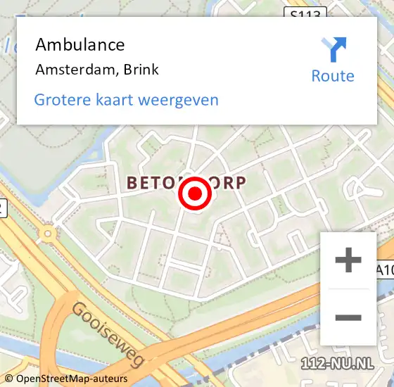 Locatie op kaart van de 112 melding: Ambulance Amsterdam, Brink op 17 maart 2019 14:23
