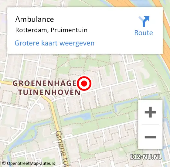 Locatie op kaart van de 112 melding: Ambulance Rotterdam, Pruimentuin op 17 maart 2019 15:02