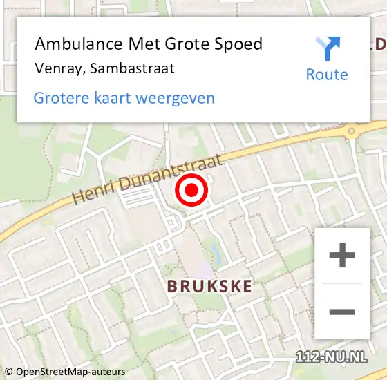 Locatie op kaart van de 112 melding: Ambulance Met Grote Spoed Naar Venray, Sambastraat op 17 maart 2019 15:43