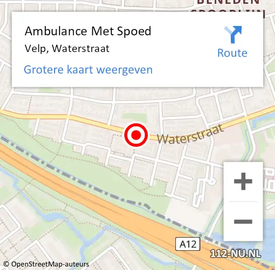 Locatie op kaart van de 112 melding: Ambulance Met Spoed Naar Velp, Waterstraat op 17 maart 2019 19:49
