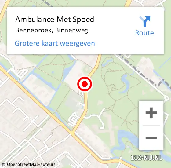Locatie op kaart van de 112 melding: Ambulance Met Spoed Naar Bennebroek, Binnenweg op 18 maart 2019 09:09