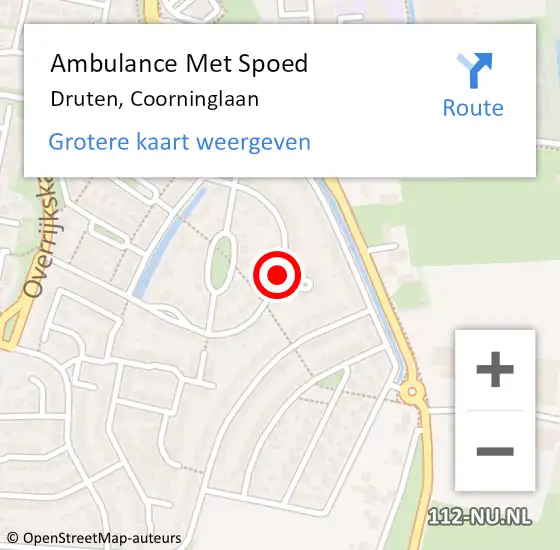 Locatie op kaart van de 112 melding: Ambulance Met Spoed Naar Druten, Coorninglaan op 18 maart 2019 11:06