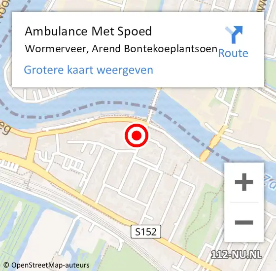Locatie op kaart van de 112 melding: Ambulance Met Spoed Naar Wormerveer, Arend Bontekoeplantsoen op 18 maart 2019 13:29