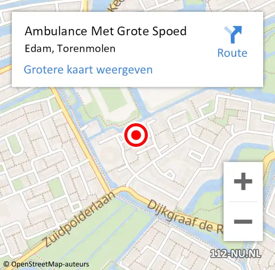 Locatie op kaart van de 112 melding: Ambulance Met Grote Spoed Naar Edam, Torenmolen op 18 maart 2019 13:59