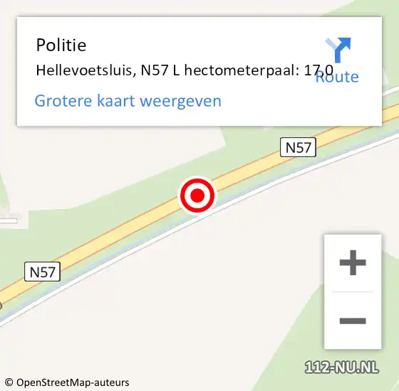 Locatie op kaart van de 112 melding: Politie Hellevoetsluis, N57 L hectometerpaal: 17,0 op 18 maart 2019 14:12