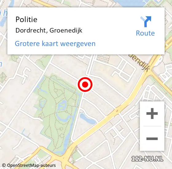 Locatie op kaart van de 112 melding: Politie Dordrecht, Groenedijk op 18 maart 2019 14:30