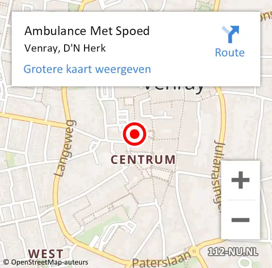 Locatie op kaart van de 112 melding: Ambulance Met Spoed Naar Venray, D'N Herk op 18 maart 2019 14:48