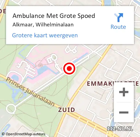 Locatie op kaart van de 112 melding: Ambulance Met Grote Spoed Naar Alkmaar, Wilhelminalaan op 18 maart 2019 21:45